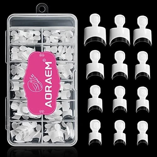 White French Nail Tips 120 PCS Short French Style Acrylic Nail Tip 12 Sizes