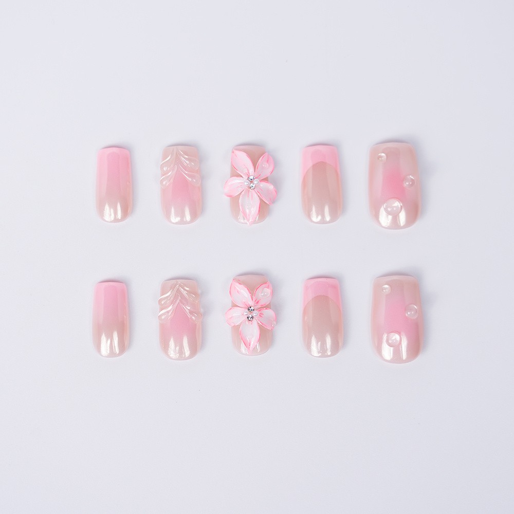 Handmade High Quality Squoval Shape Press On Nails Light Pink Fake Nails S-L