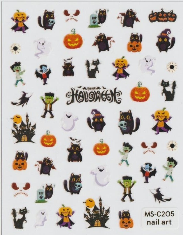 Halloween Nail Art Stickers, Pumpkins, Ghosts, Witch, Black Cat, Bat, Zombie