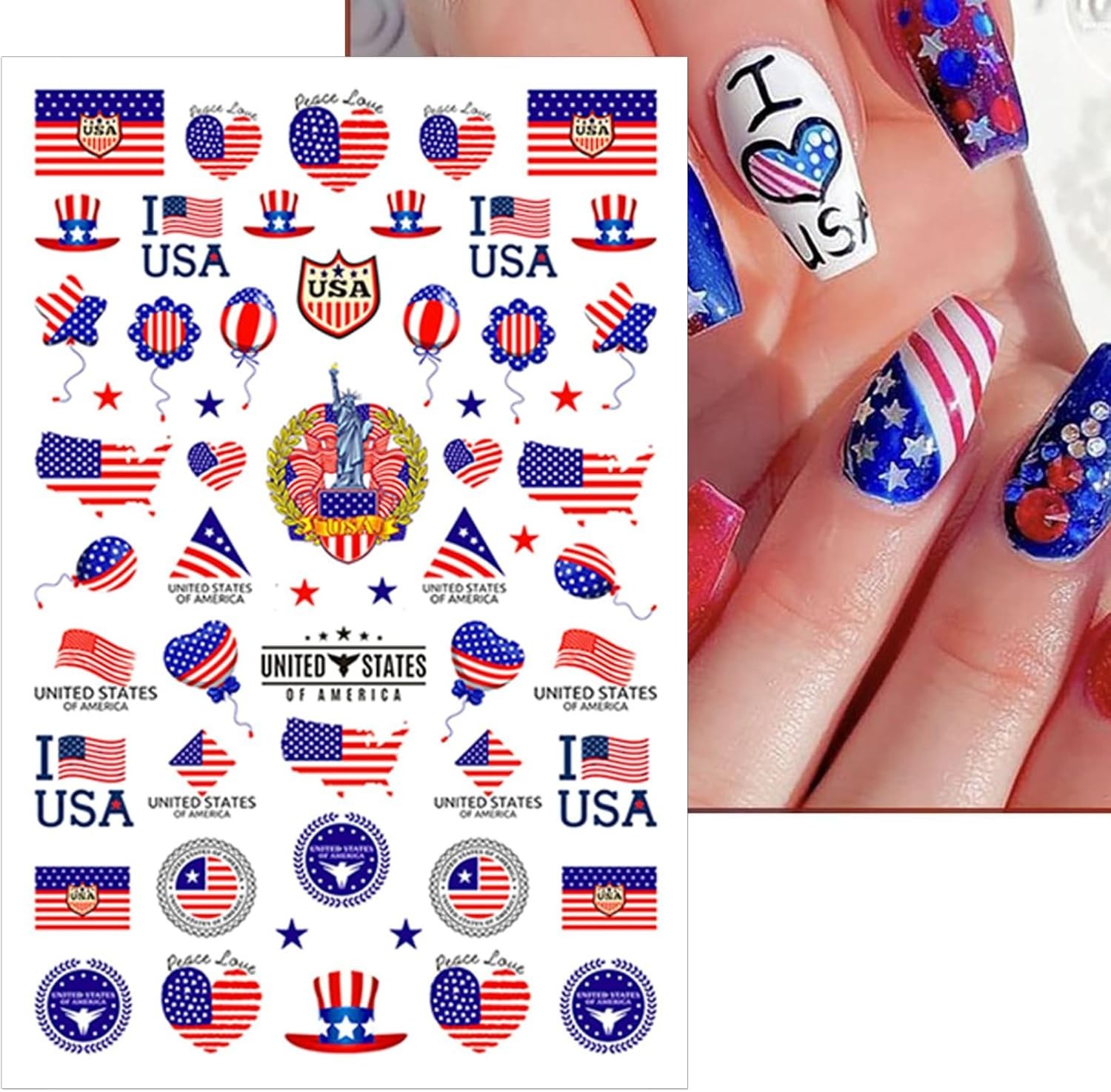 8 Sheets 4th of July Nail Stickers, Independence Day Patriotic Nail Decals, 3…