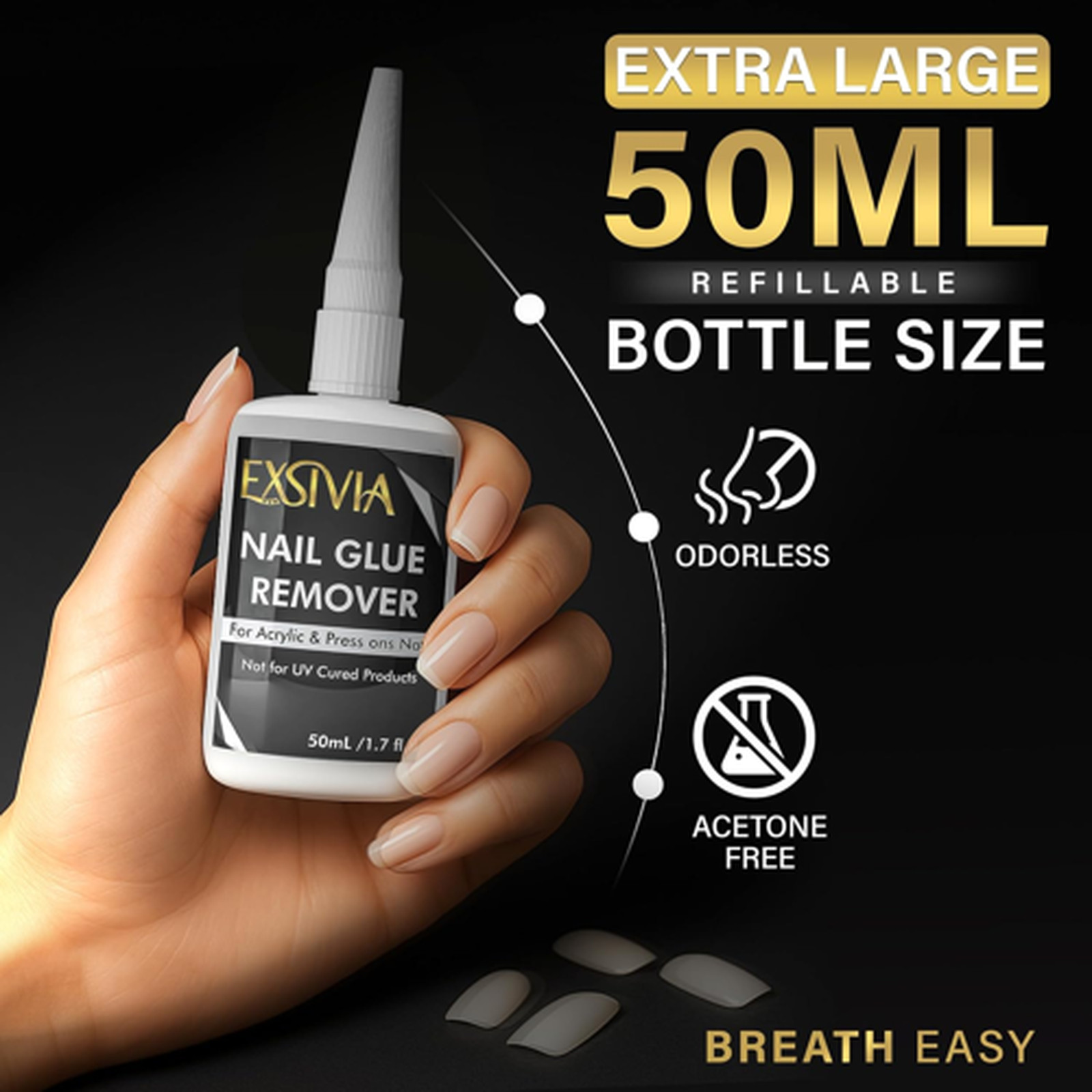 Super Strong Nail Glue 10ml with Acetone-Free Remover 50ml Press-On Kit Long