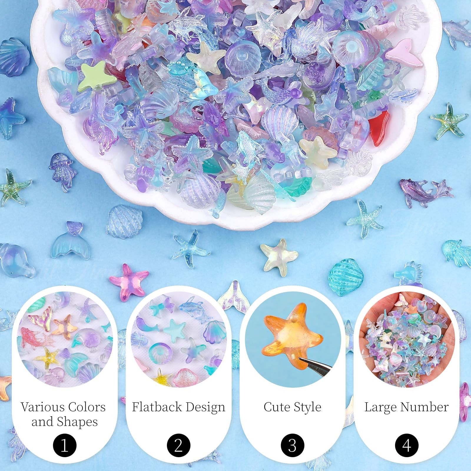250Pcs Summer Beach Nail Resin Charms Summer Ocean Theme Nail Rhinestones 3D …