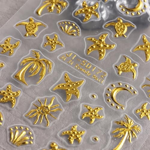 Summer Nail Art Stickers – Decals Palm Tree Starfish 5D Embossed Nail Style1