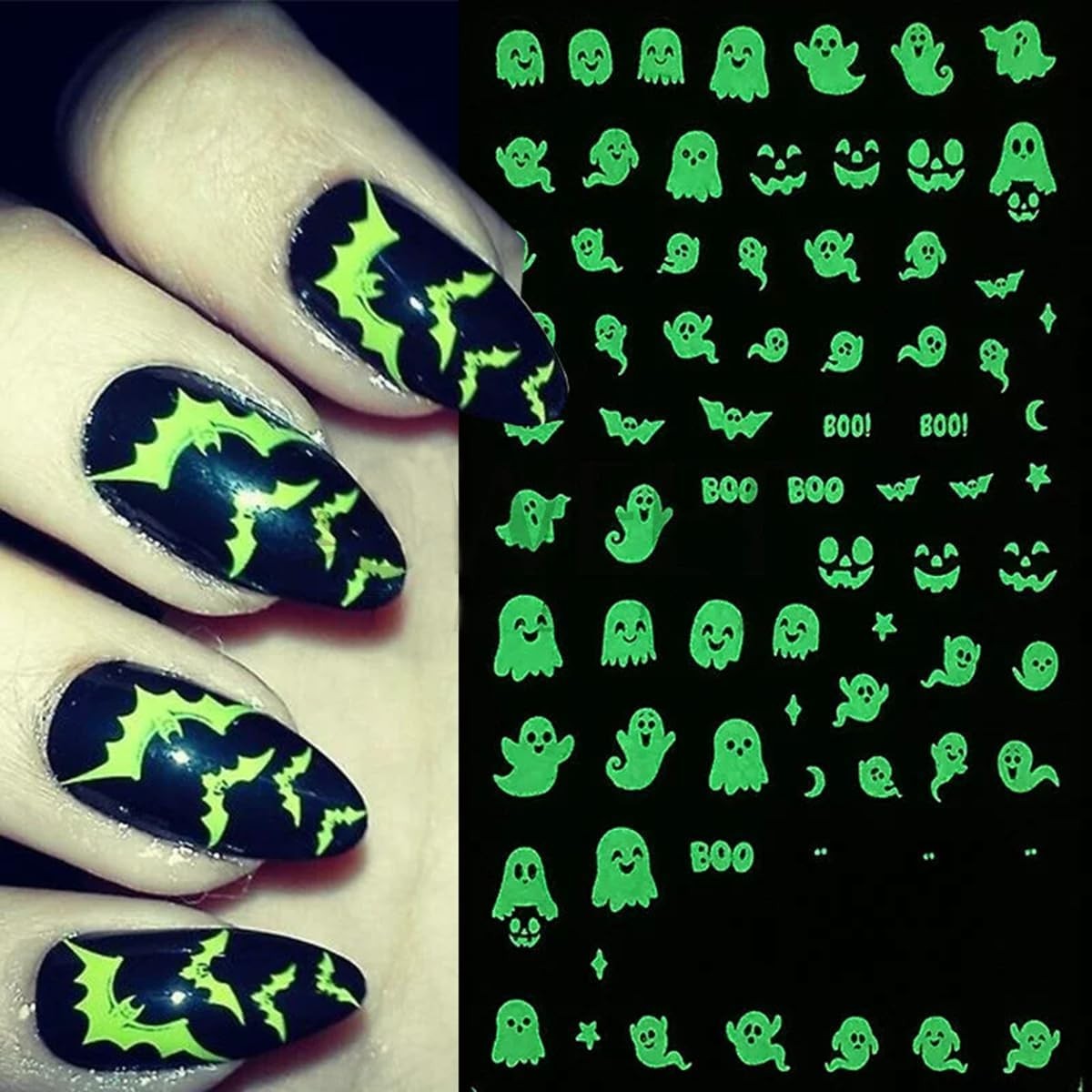 6pcs Halloween Nail Stickers Light in The Dark Cute Ghost Nail Decals Luminou…