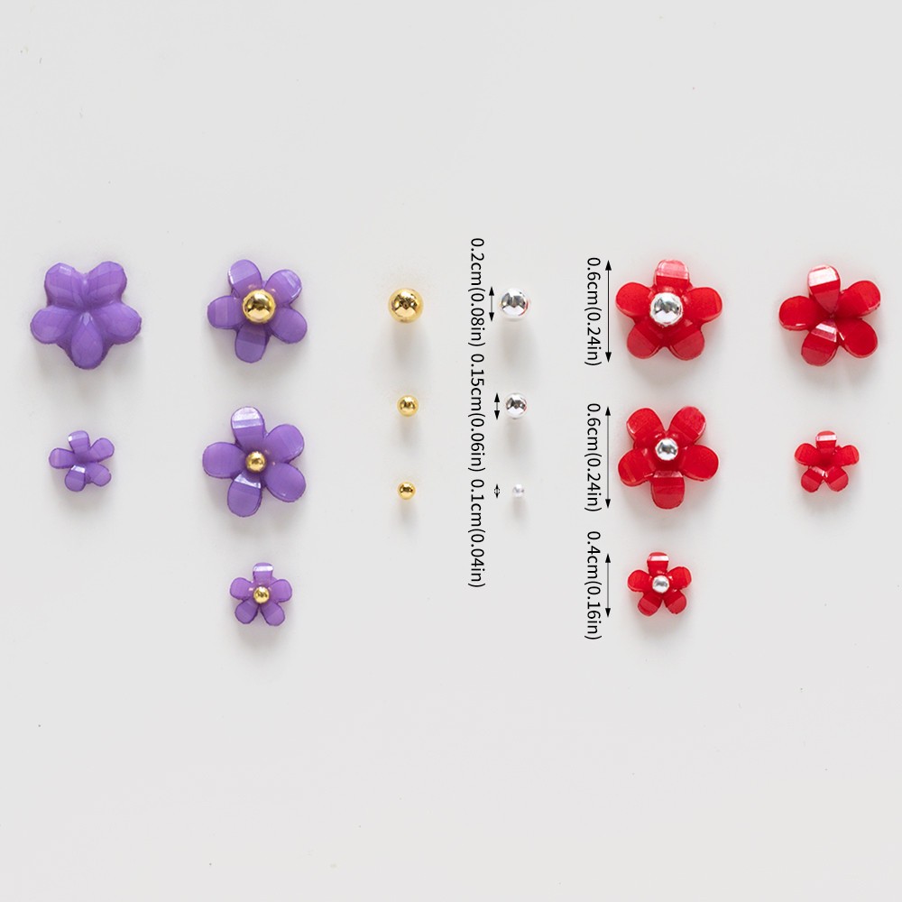 12/15Grids Acrylic Flower Nail Charms Mix Colors Set 3D Flower Nail Art Rhinesto