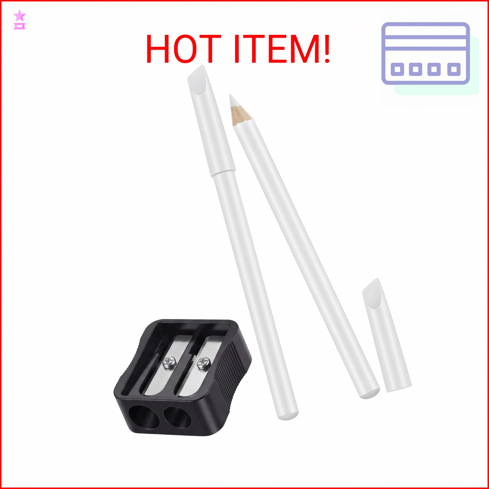 Maitys 2 Pieces White Nail Pencil and Pencil Sharpener Set, 2 In1 Nail Whitening