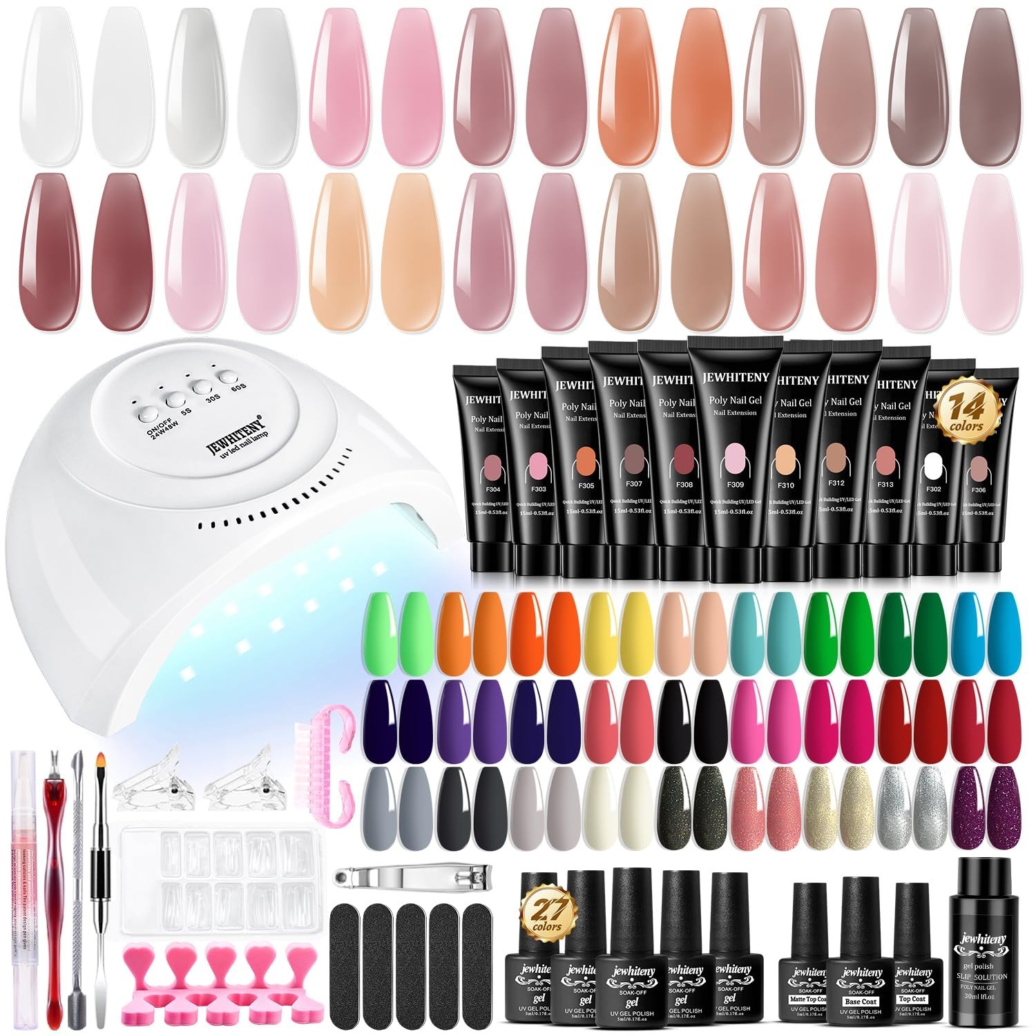 All-in-One Poly Gel Nail Kit with 27 Gel Polish Colors