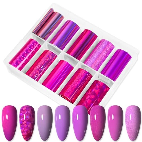 Nail Foil Transfer Sticker Kit – 10 Rolls Solid Color Sheets for Nail Art Pink