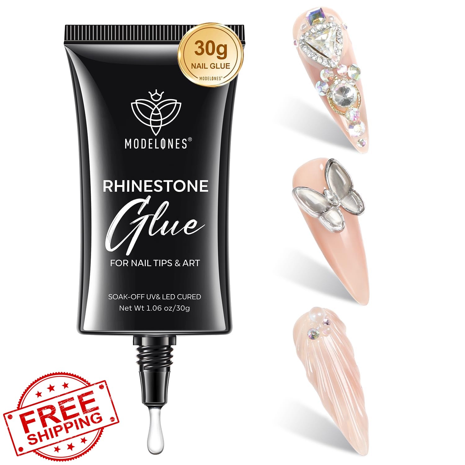 Modelones 4-in-1 Rhinestone Glue – Super Strong for Press On Nails, Gems, Cha…