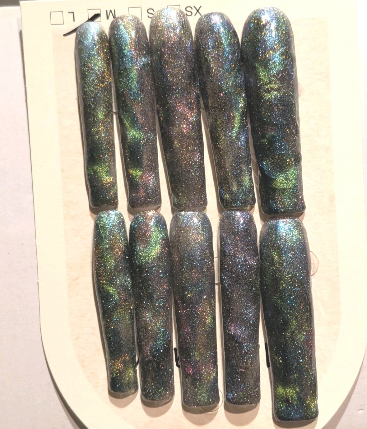 Women’s Handmade 10pc Cateye Shimmering Galaxy 3Xl Press On Nails Sz Medium