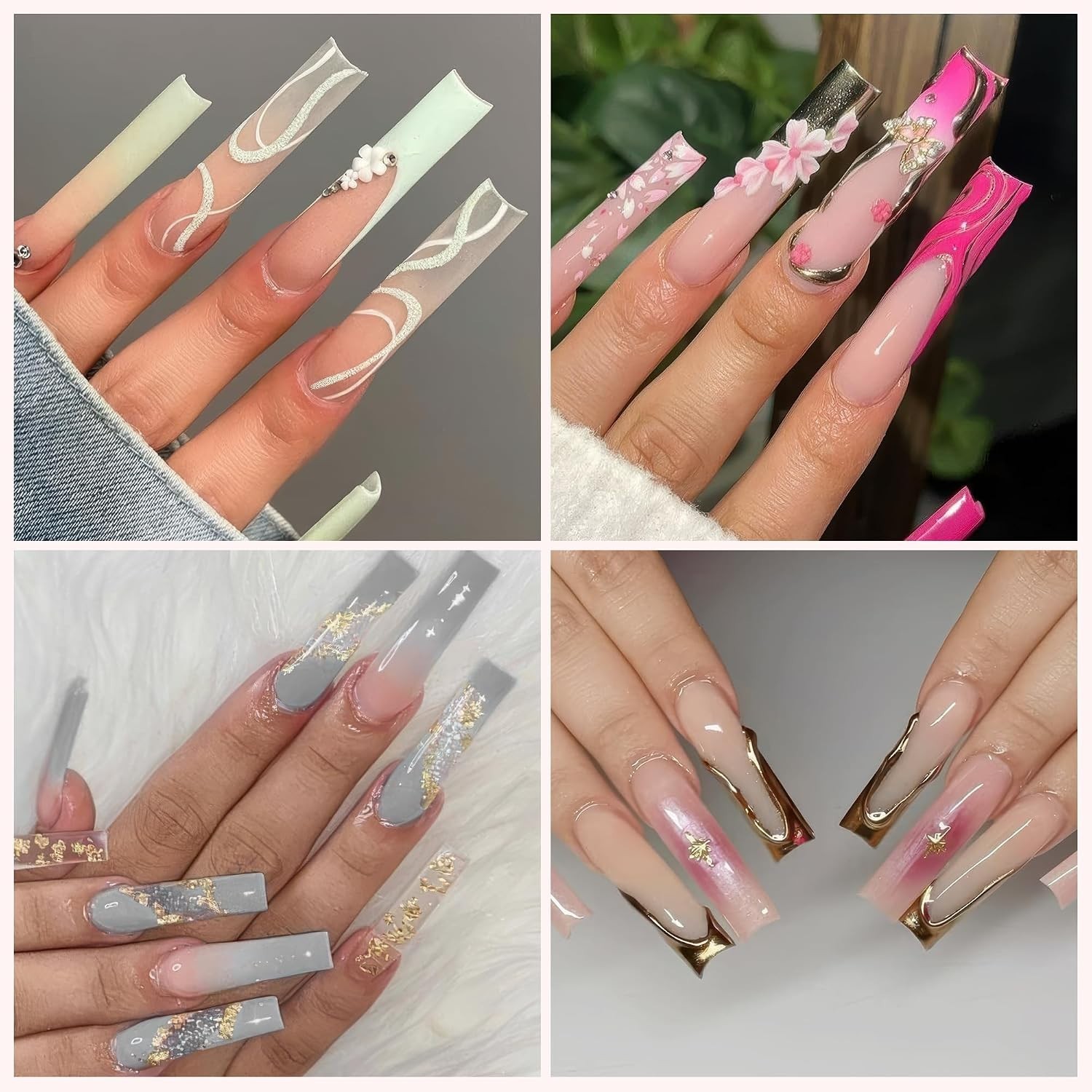 216pcs XXL Extra Long Square Nail Tips – No File, Full Cover Matte Gel