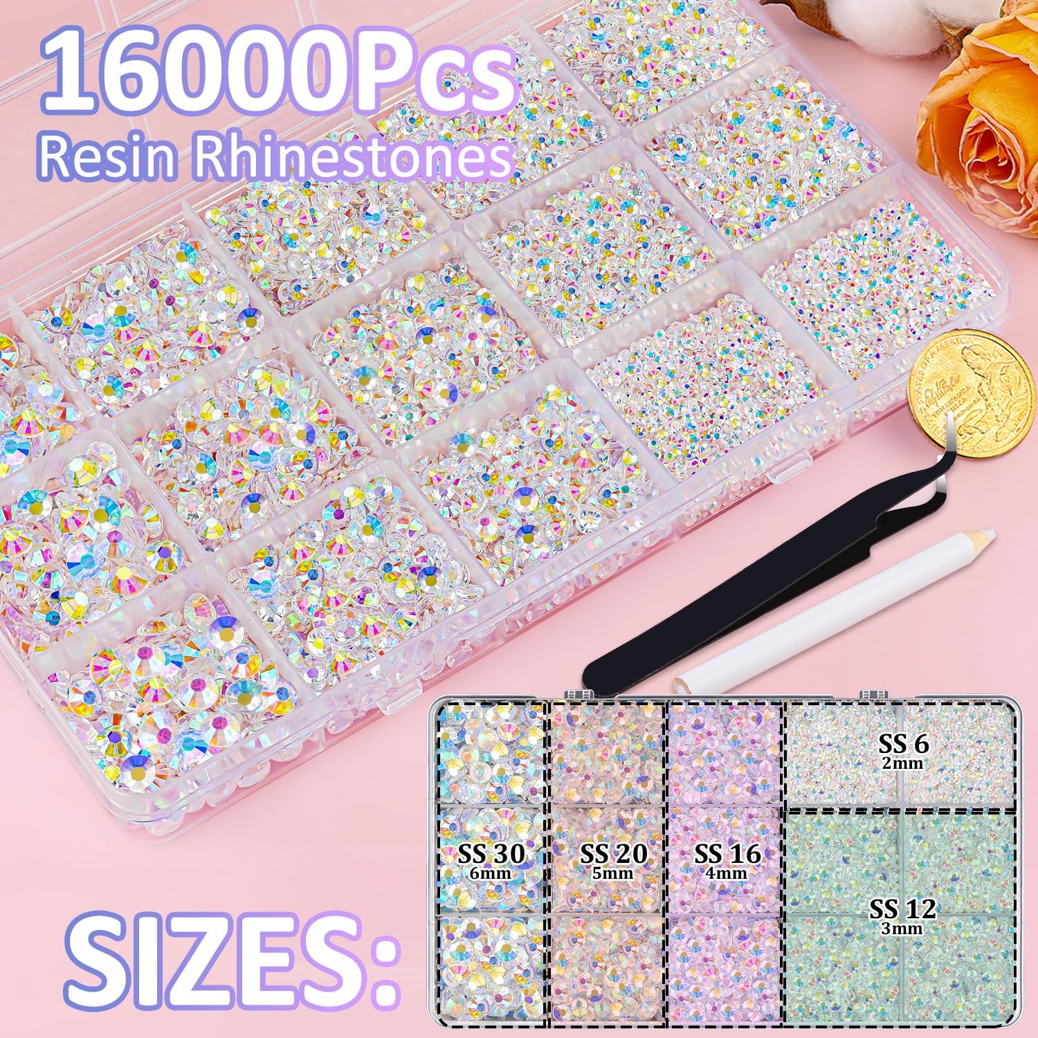 16000Pcs Resin Jelly Rhinestones for Crafting, Transparent AB Flatback Gems, …