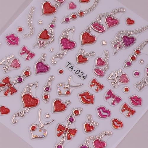 2 Sheets Valentines Nail Art Stickers 5D Embossed Colorful Valentines style 04