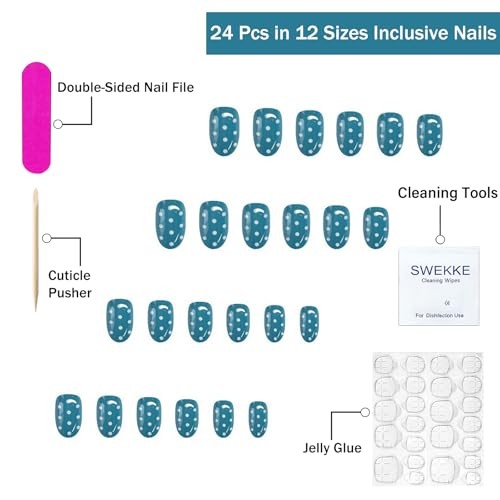 Short Oval SWEKKE Fake Nails – Style12 – Polka Dots – Style12