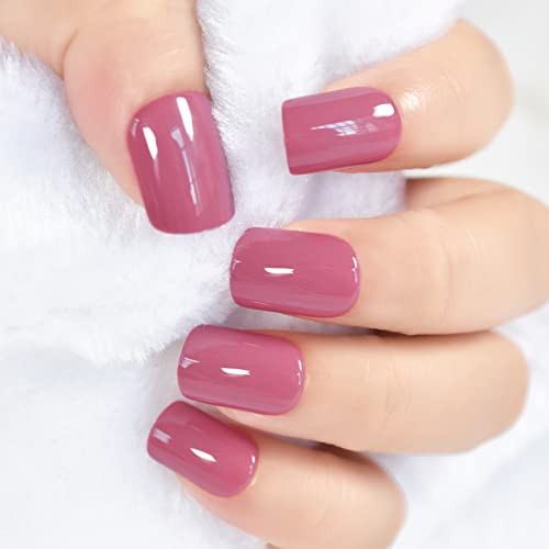 Daily Glossy Deep Purple Pink Red Press on False Nails Short Square Fake L5659