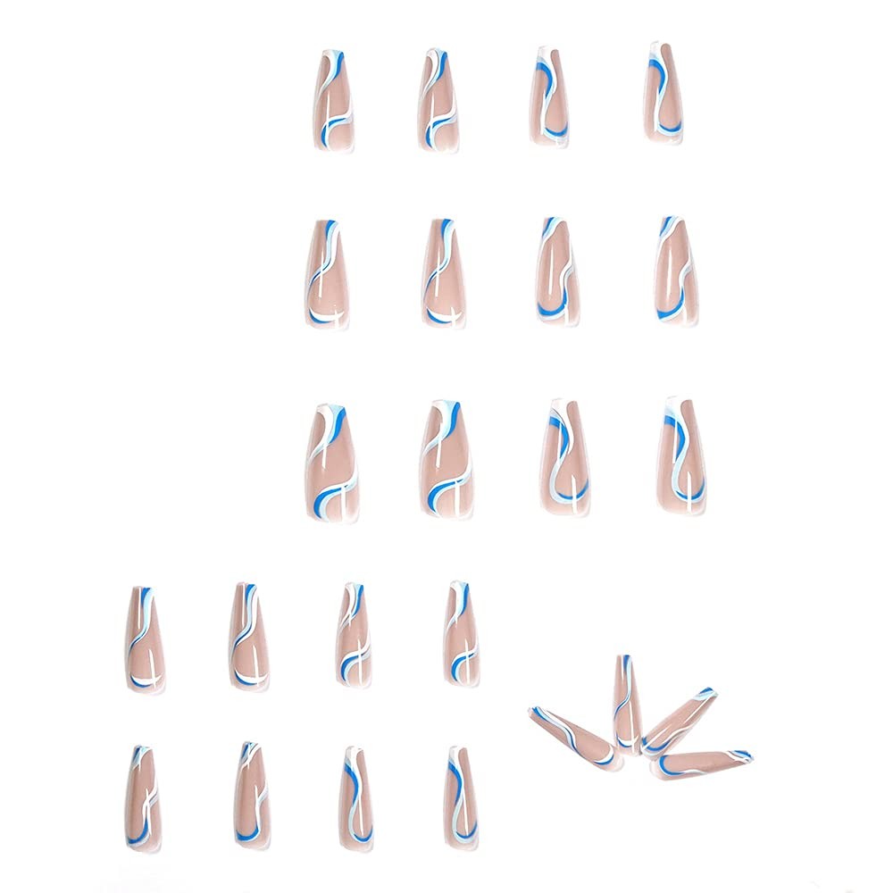 Extra Long Coffin Press on Nails – Coffin Blue Fake Nails Full Cover Ballerin…