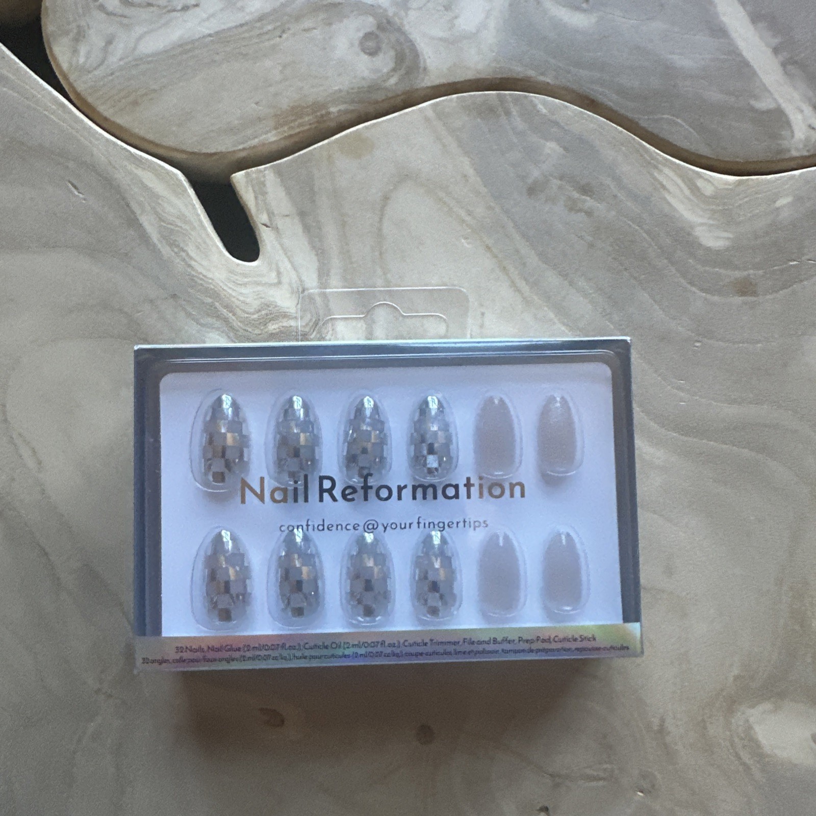 Nail Reformation Disco Checkered Almond Press On Nails Kit With Glue 32 Nails