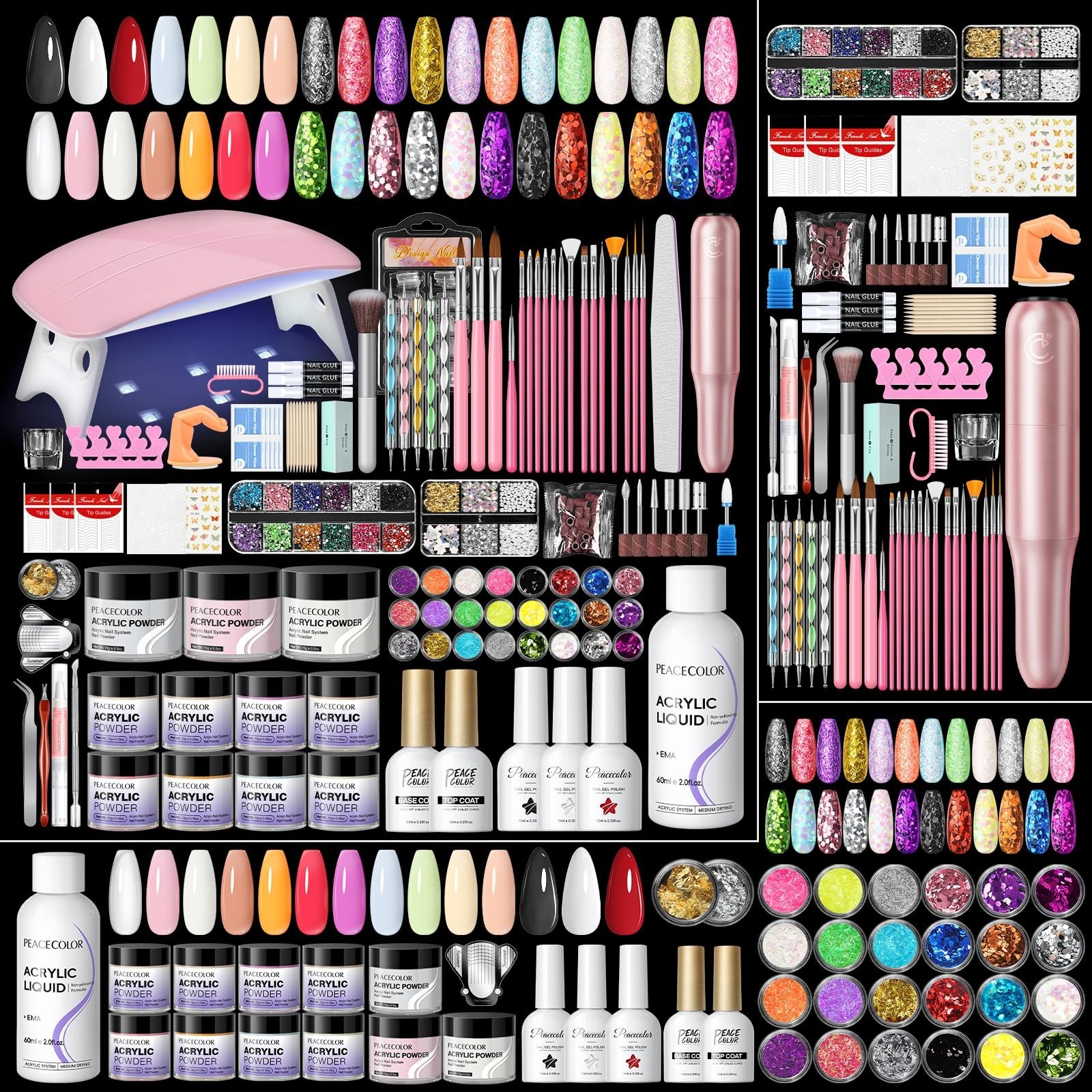 Acrylic Nail Kit for Beginners – 11 Colors Powder, UV Light, Gel Polish, Glitter