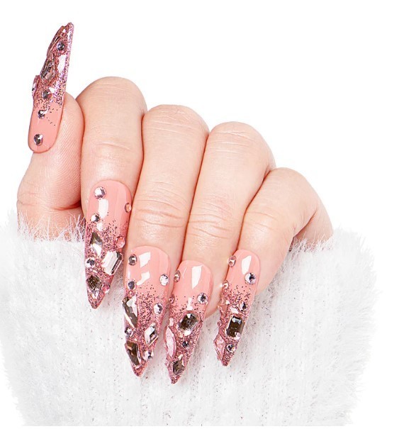 Lovful – Pink Glitter Handmade Nails H60 (S) – Stiletto Classic