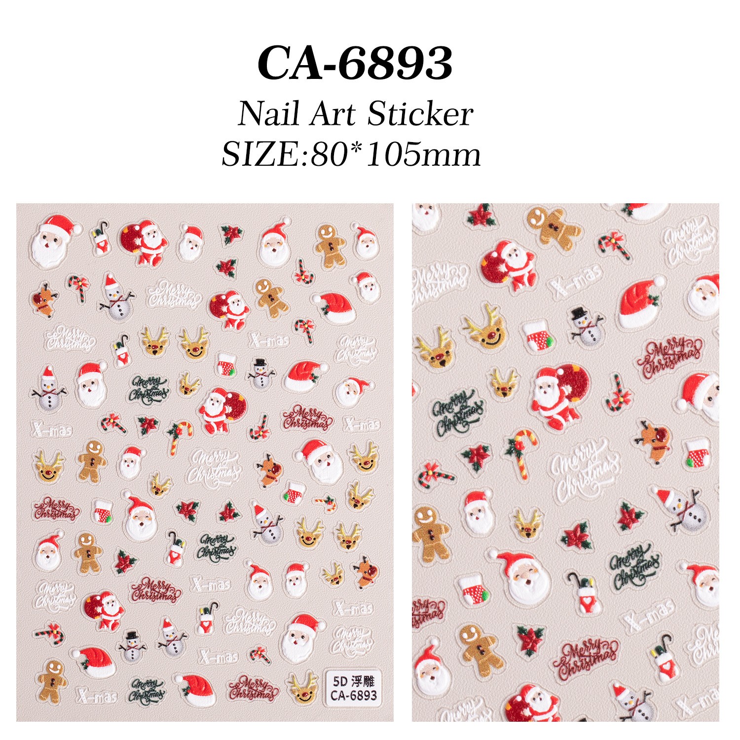 10Set Christmas Nail Stickers 5D Art DIY Manicure Decal Santa Snowman Xmas Decor