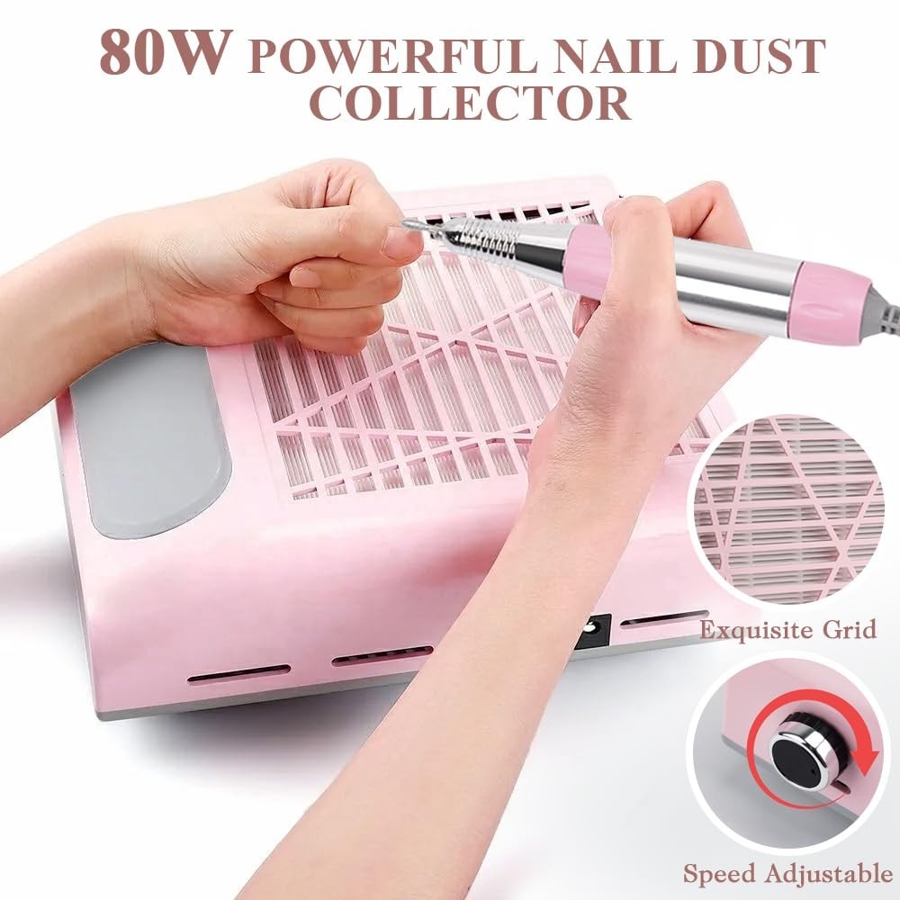 Electric Acrylic Nail Dust Collector – 80W Power Pink Vacuum for Dust-Free Art