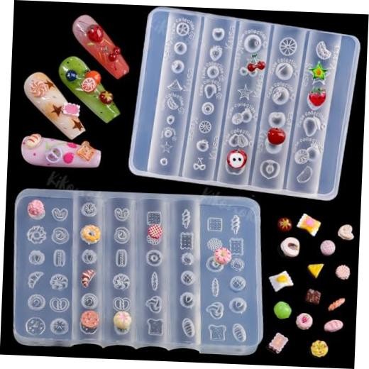 2 Pcs Food & Fruit Silicone Nail Molds, 3D Strawberry Cherry Apple Food Fruit