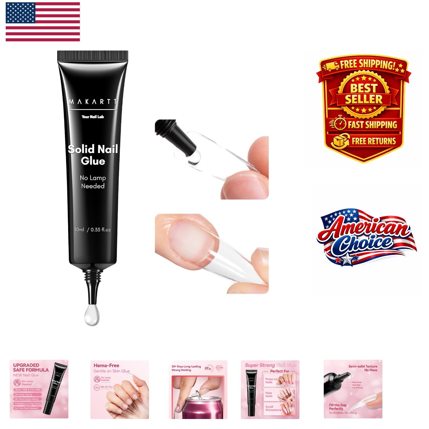 Semi-Solid Nail Glue: Water-Resistant & Mess-Free, Perfect for Press-On Nails