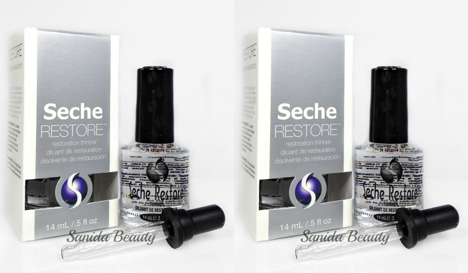 2 x Seche RESTORE- Nail Lacquer Thinner 0.5oz/14ml+ Free Dropper