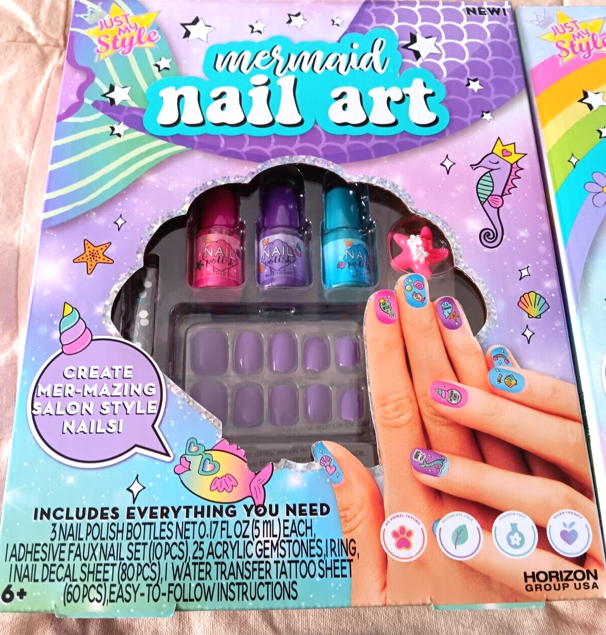 Mermaid Nail Art Lot Salon Style Faux Nails Ring Polish Gemstones Decals Tattoo