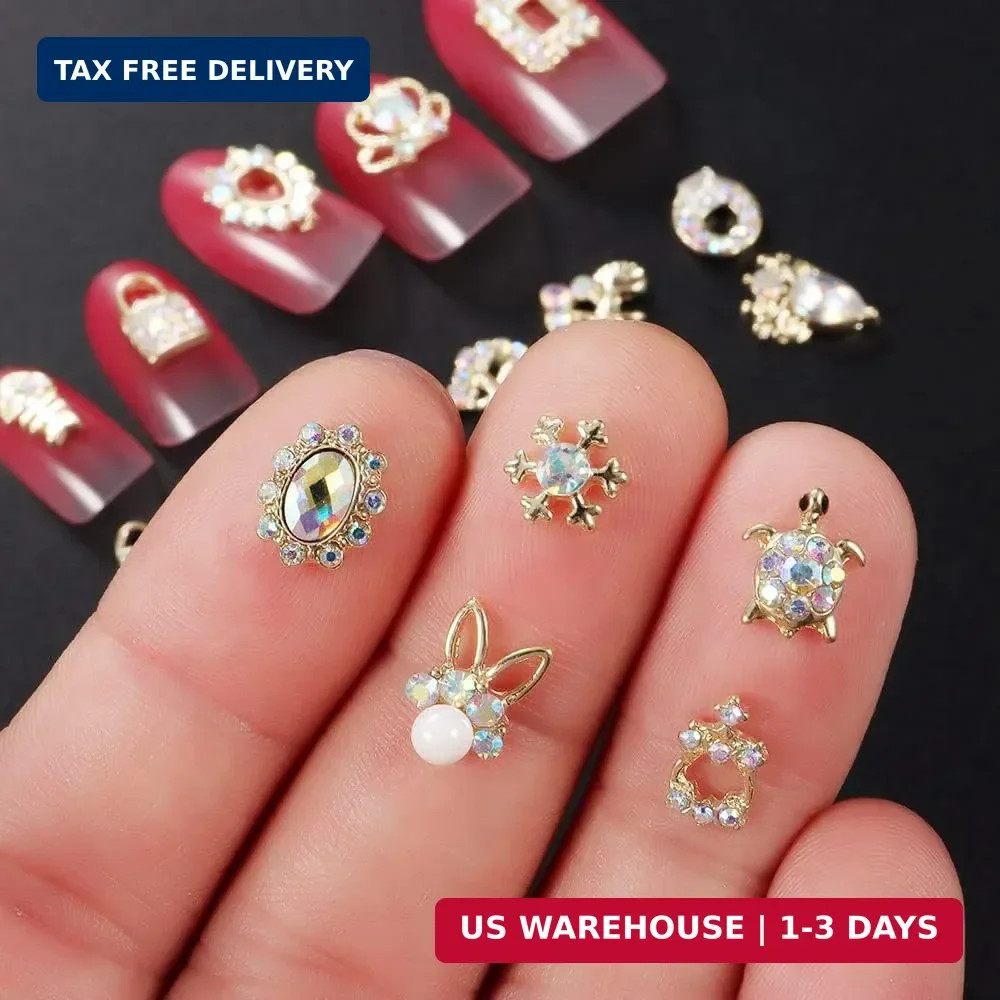 1 Pack of 50 pcs Gold Rhinestones for Nails 3D Nail Charms for Acrylic Nails Nai