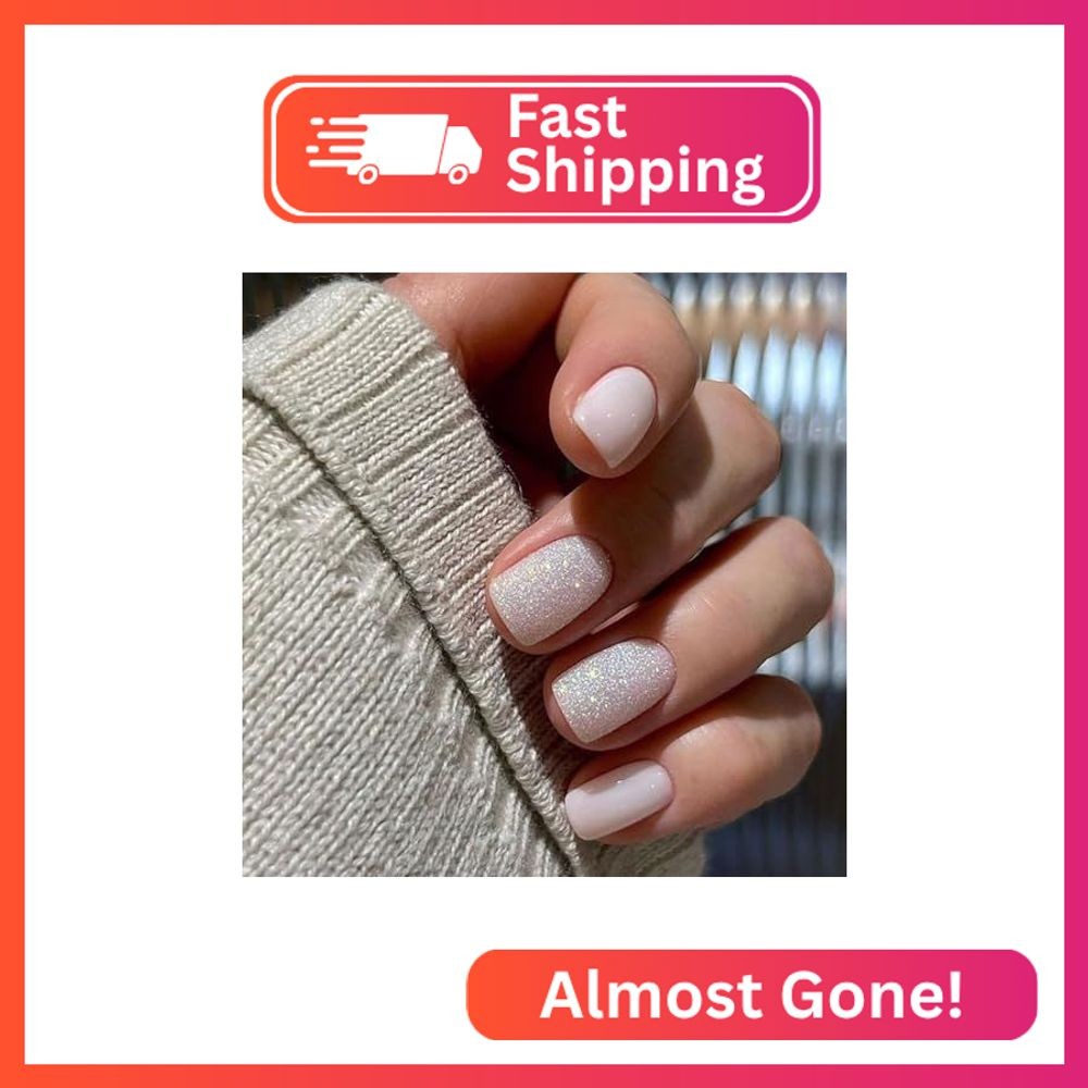 Short Press on Nails Square Nails Press ons Cute Fake Nails with Glitter Designs