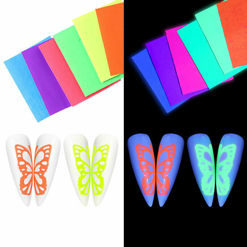 6 Colors Nail Art Stickers Fluorescence 3D Laser Butterfly DIY Nail Decoration