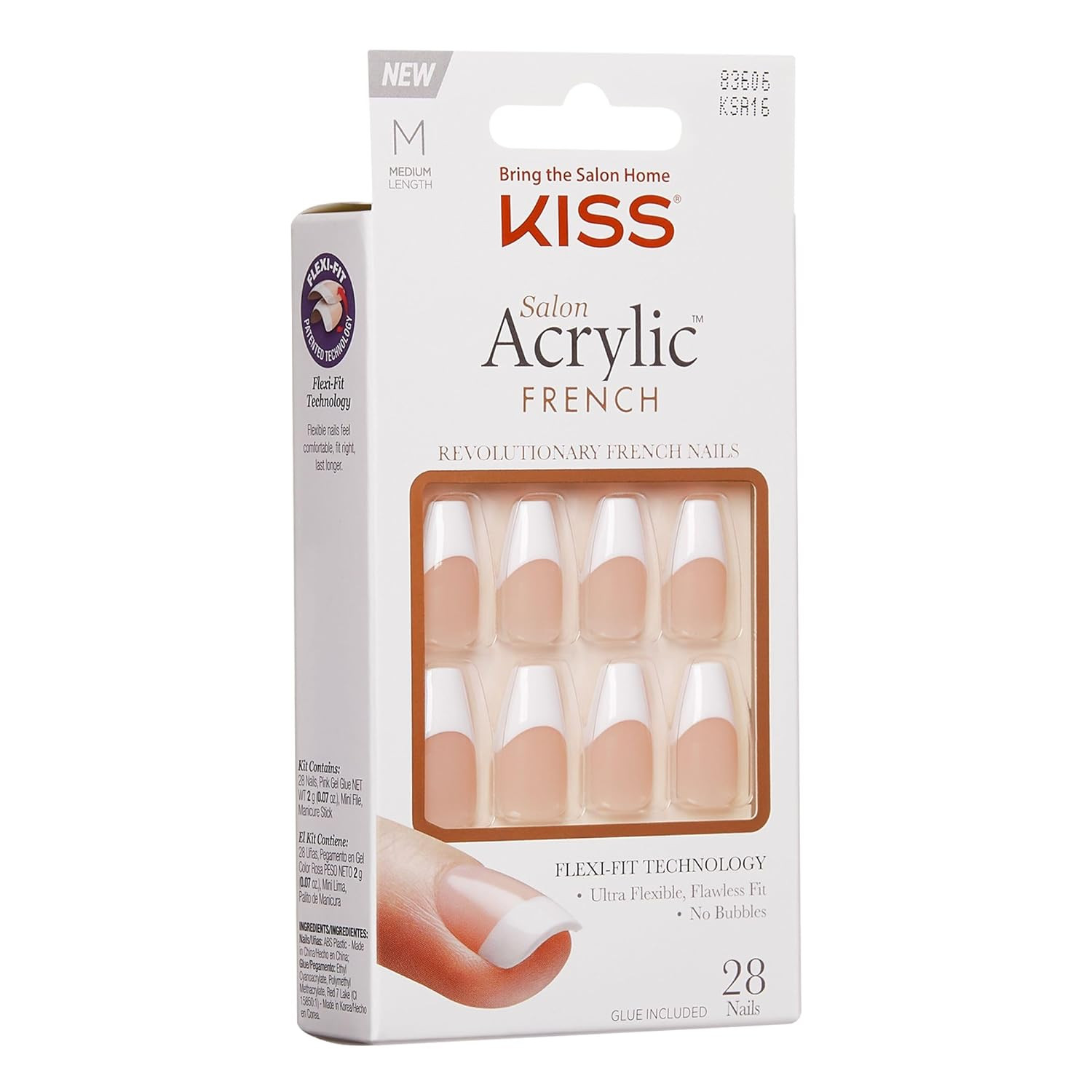Salon Acrylic French Nail Set – Medium Square “Je T’Aime” Design
