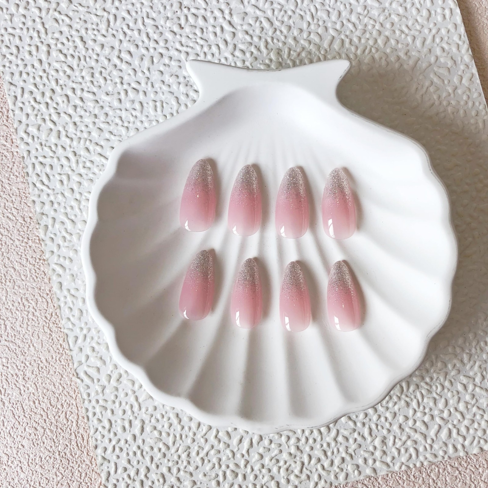 Glitter Ombre Pink Press on Nails Almond Shaped Nails Press ons, Medium Fake …