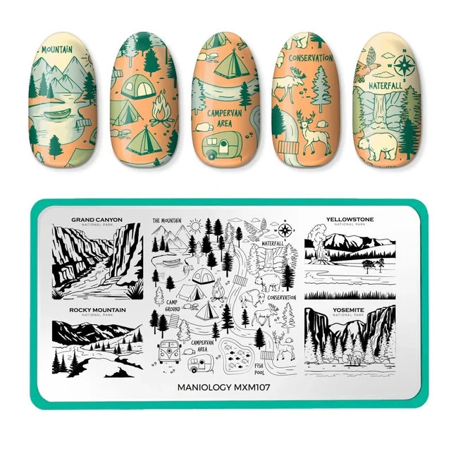 Maniology Nail Stamping Plate – MXM107 Great Outdoors: National Treks Camping