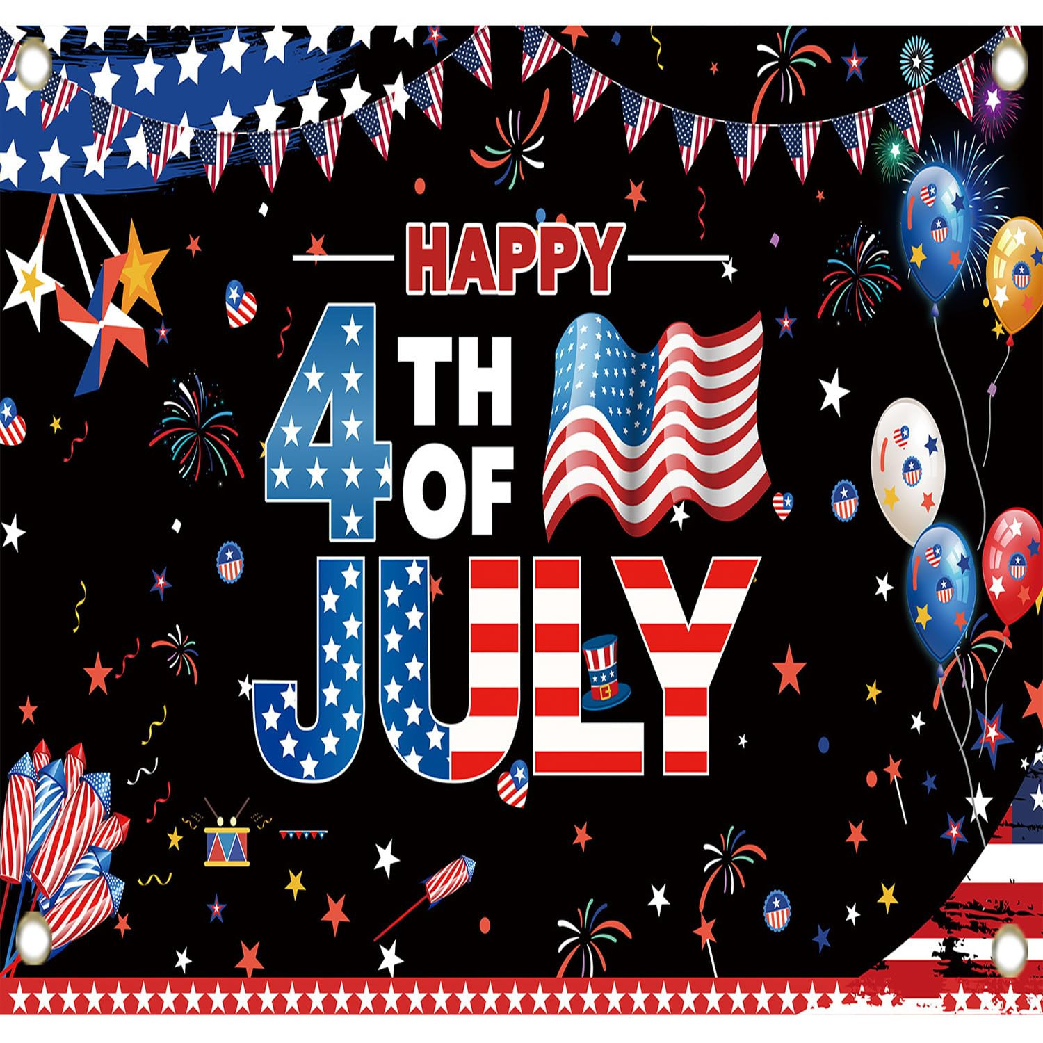 Independence Day Press on Nails Medium Square Stars Glitter Powder Sequins Desig