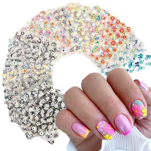 30 Sheets Flower Nail Stickers 3D Self-Adhesive Black White Colorful Cherry