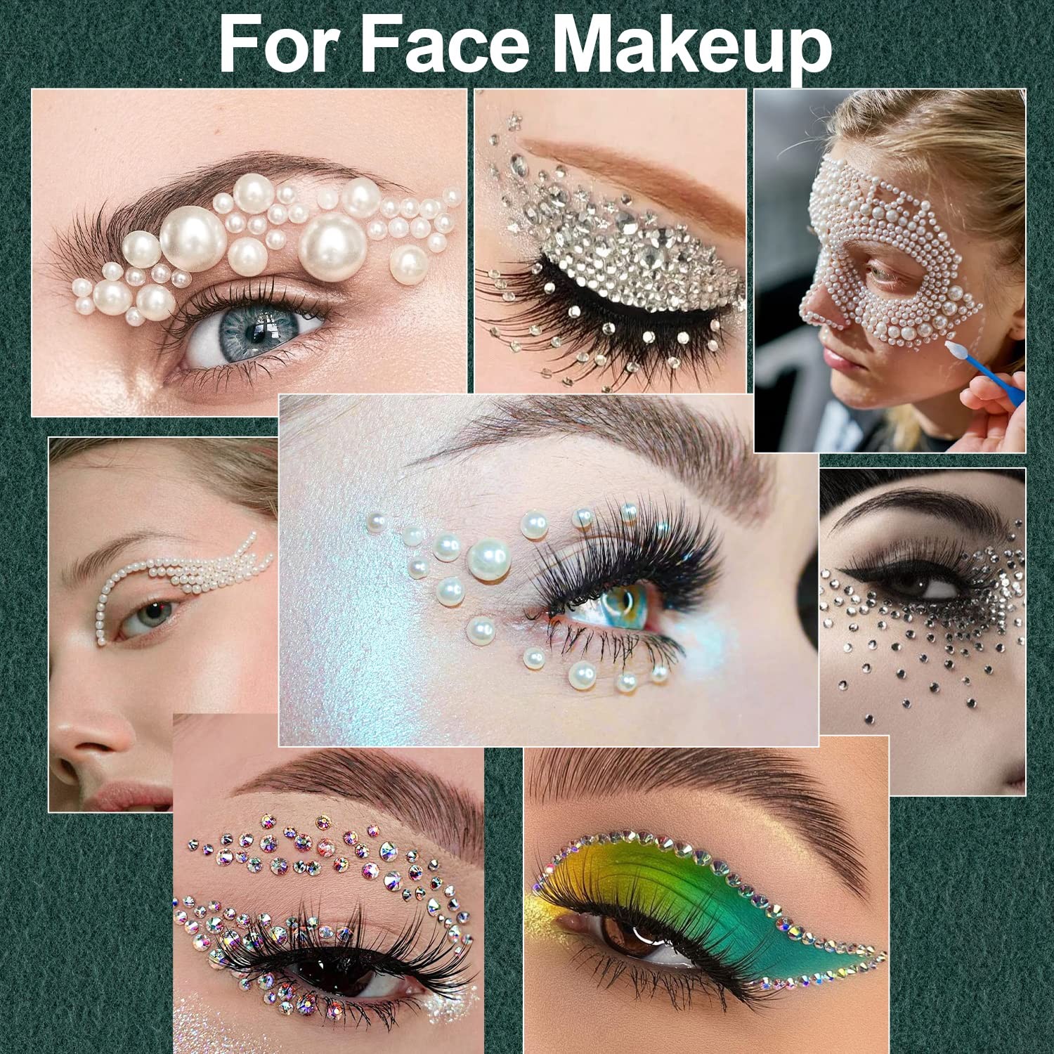 Flat Back Rhinestones&Pearls Kits Round Glass Crystal AB&Transparent White Ge…