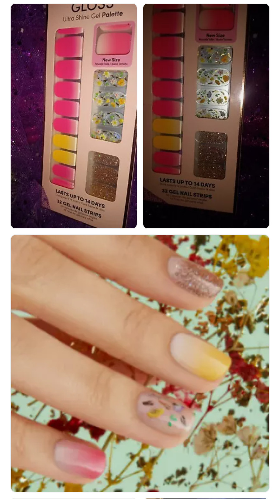 Dashing Diva FLORAL AMBITION🌺🌷Glitter, Bright Pink,Yellow Ombré Nail Strips!