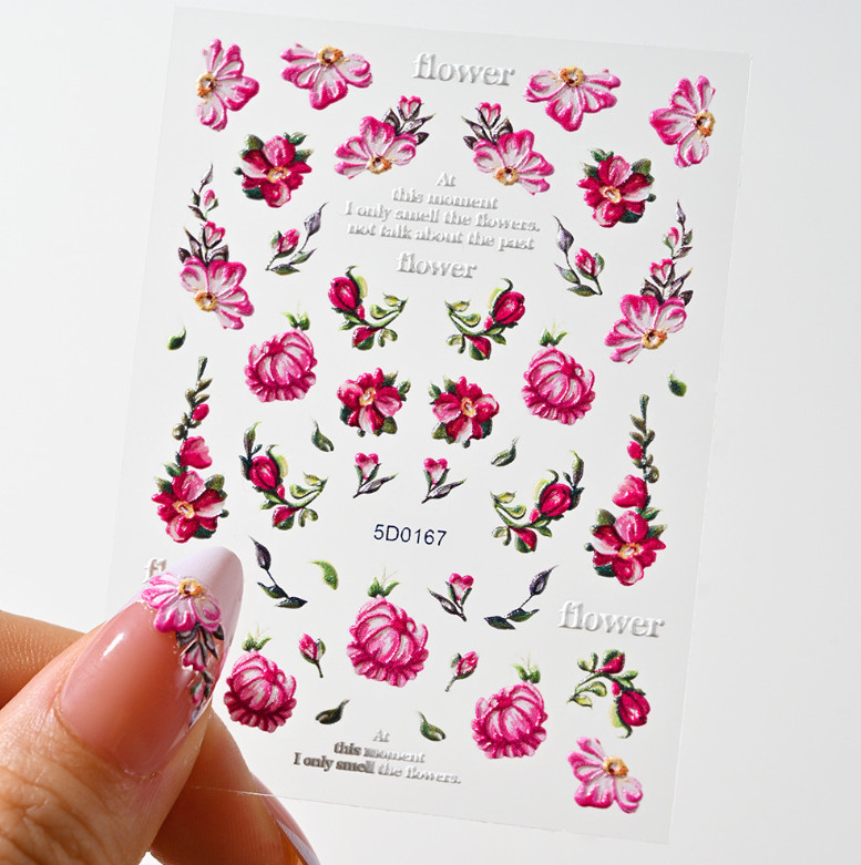 5D Embossed White Tulip Camellia Flower Leaf Nail Stickers Manicure Slider NS53