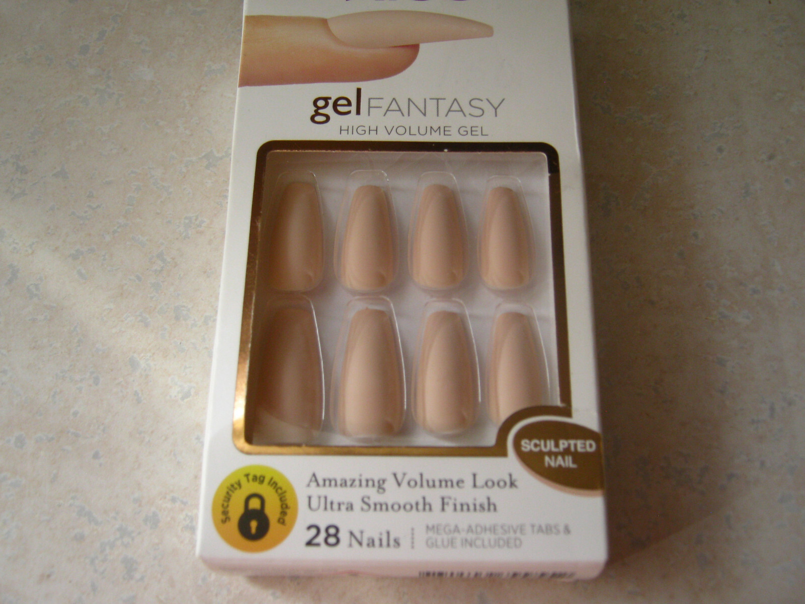 1 Kiss Gel Fantasy KGFS01 28 LONG Nails Brown Tan Coffin Stiletto 79955