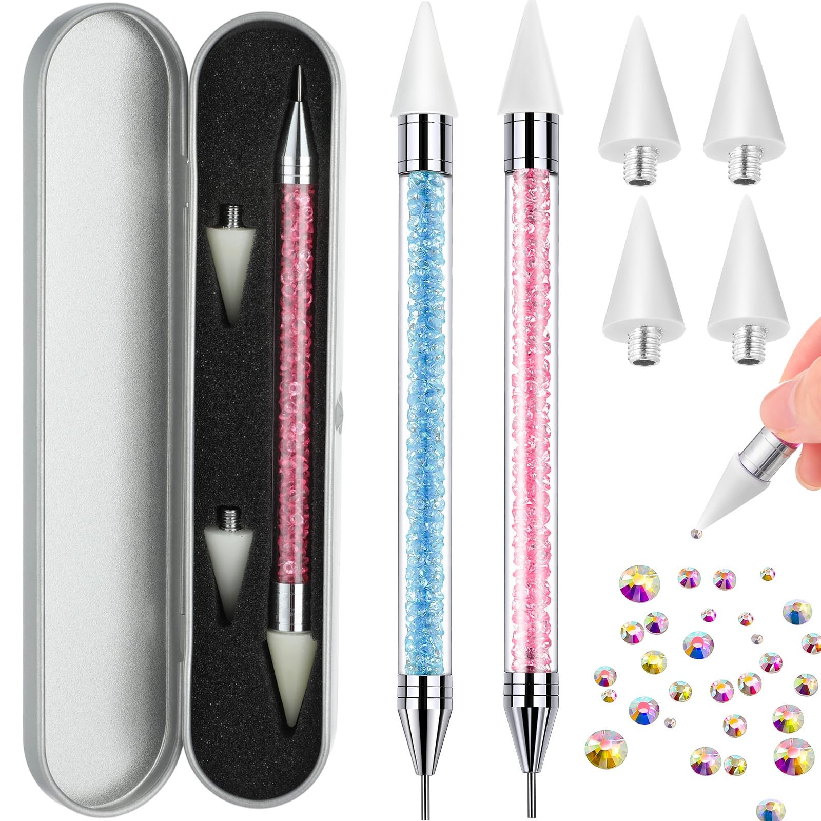 2 Pieces Rhinestone Picker Dotting Pen, Dualended Rhinestone Gems Crystals St…