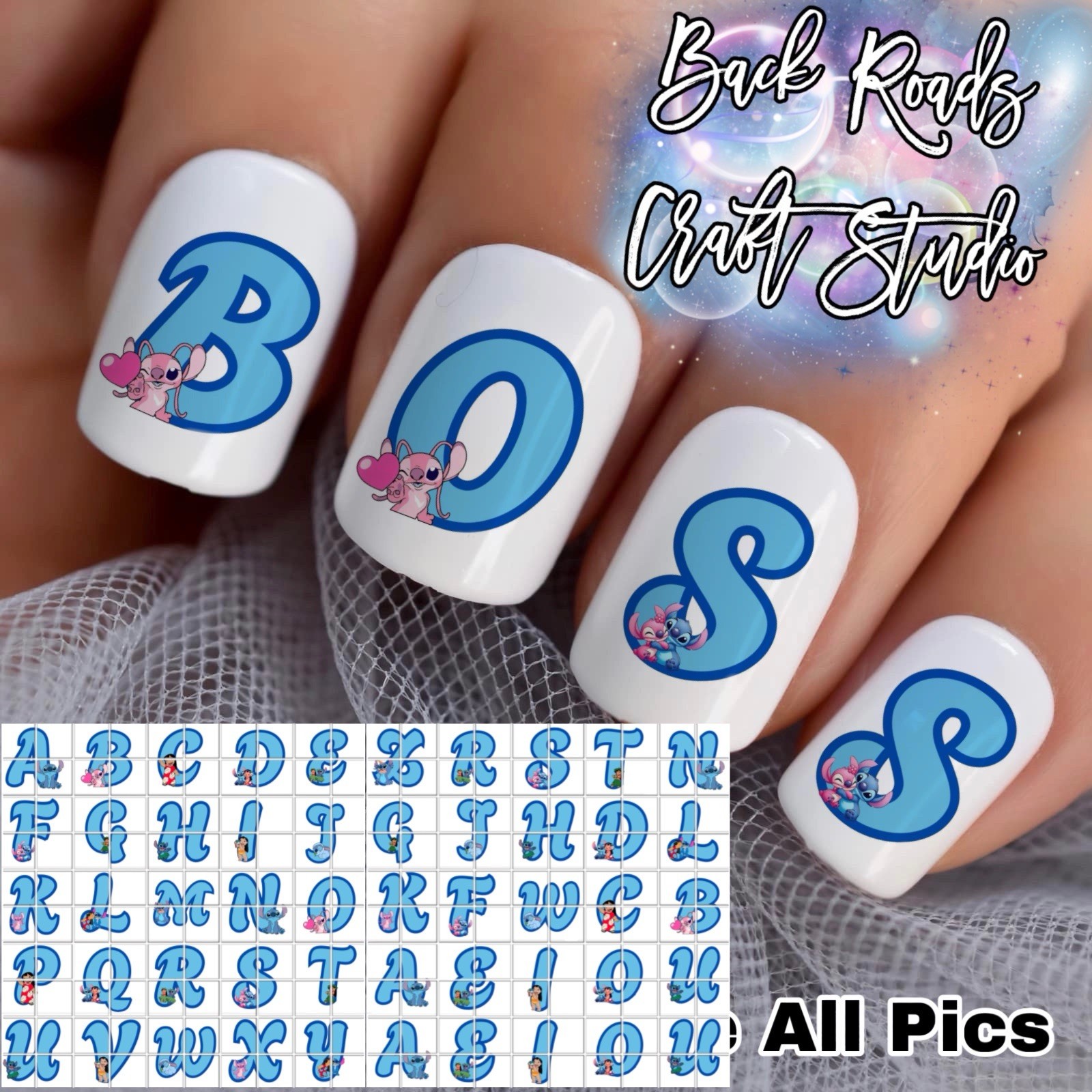 Stitch Alphabet Waterslide Finger Nail Decals Instructions set of 50 Bonus JH