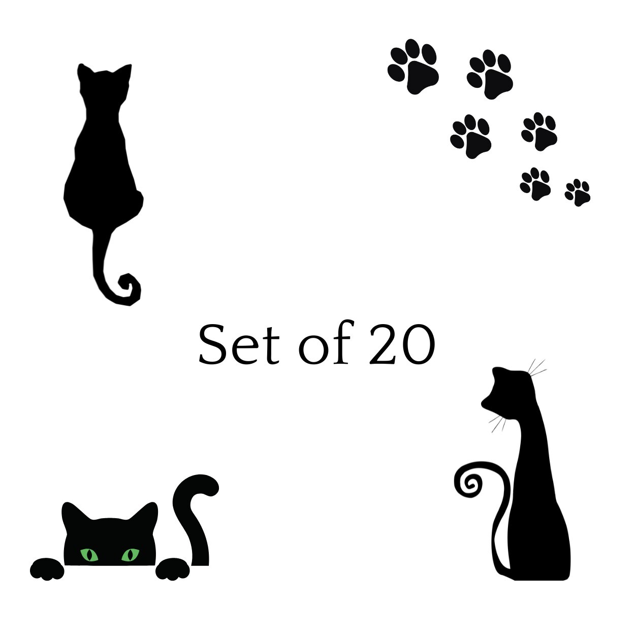 Black Cat Nail Art Stickers Transfers Decals Set of 20