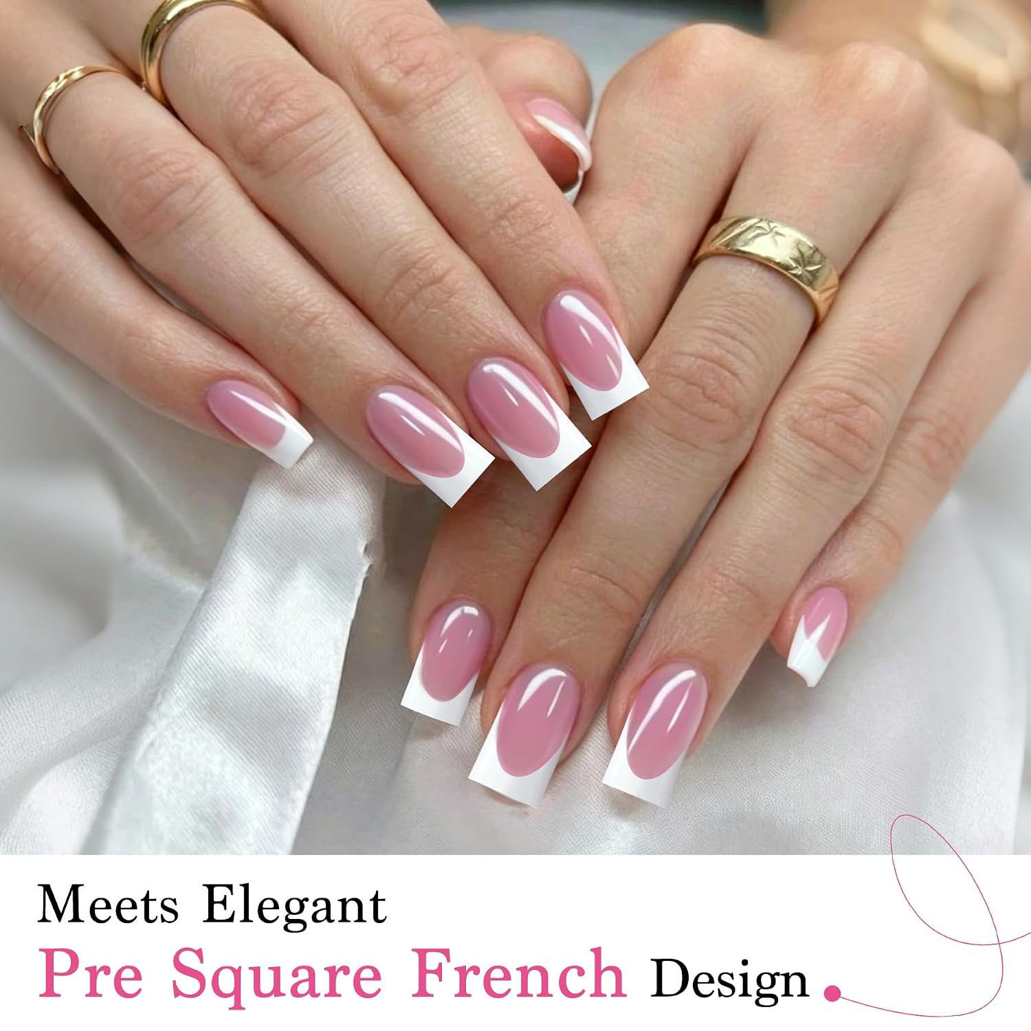 French Tips Press on Nails – 150Pcs Deep Pink Short Square Soft Gel Nail Tips Pr