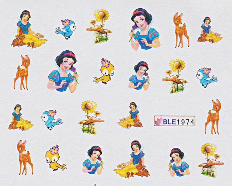 1-10 sheets Kids Nail Stickers Frozen Princess Cinderella Snow White Rapunzel