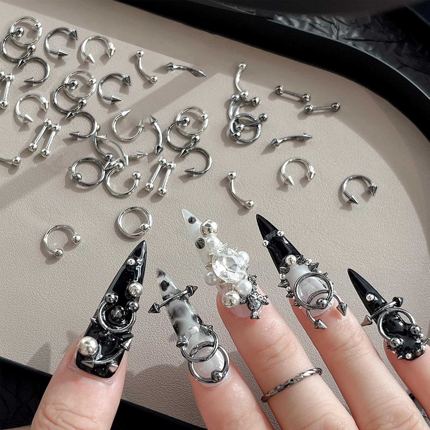 12Grids Star Nail Rhinestones Charms Gold Silver Star Nail Gems Diamonds 3D Allo