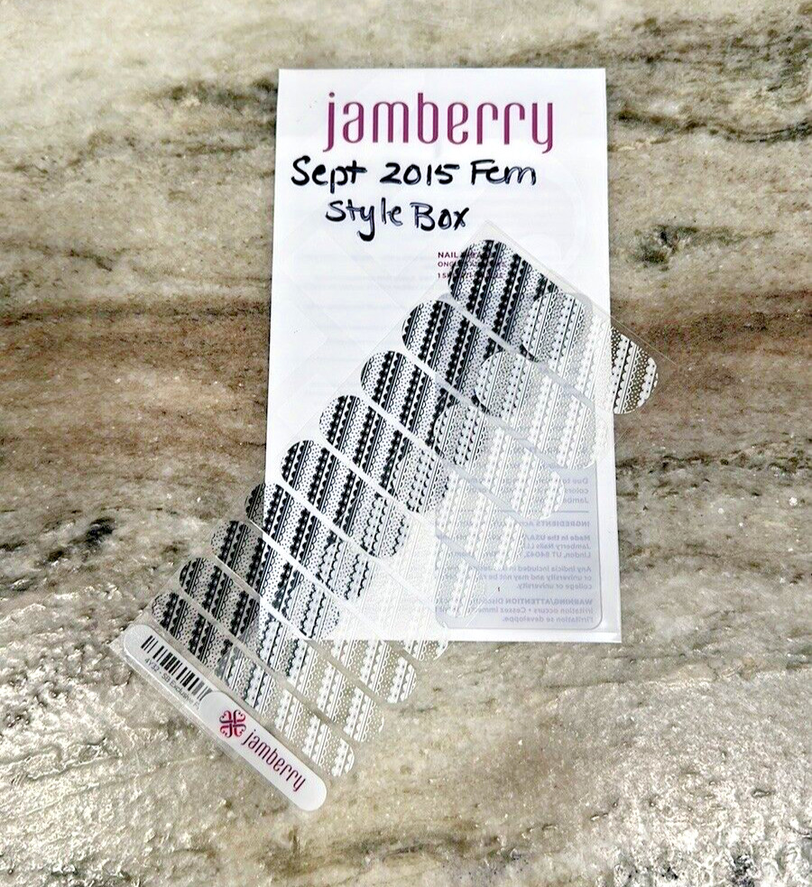BNIP Jamberry Style Box SEPTEMBER 2015 – FEMININE White Black Lace Nail Wraps