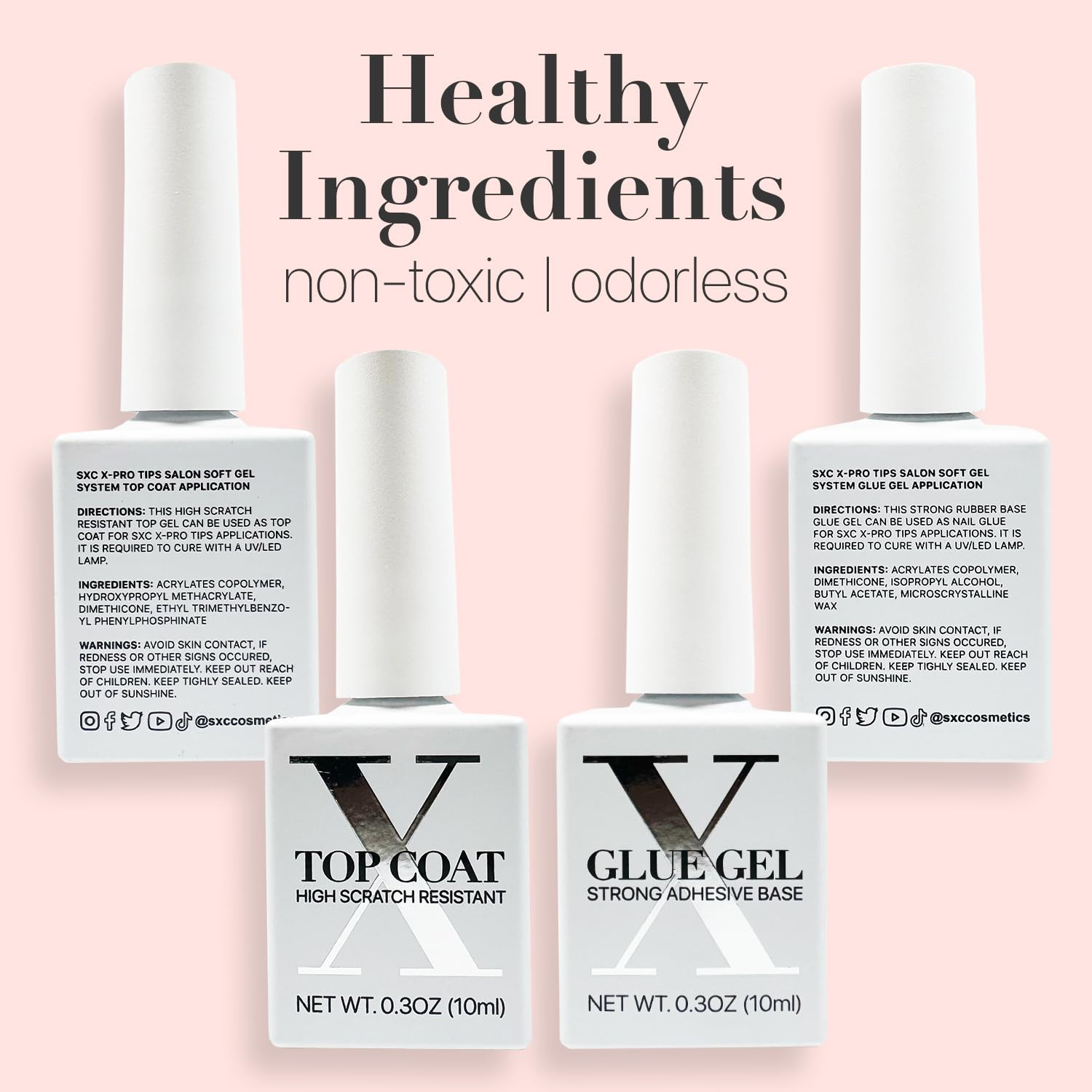 SXC Cosmetics French Tip Press on Nails – Skin Tone Nude and Color Series, XS Sq