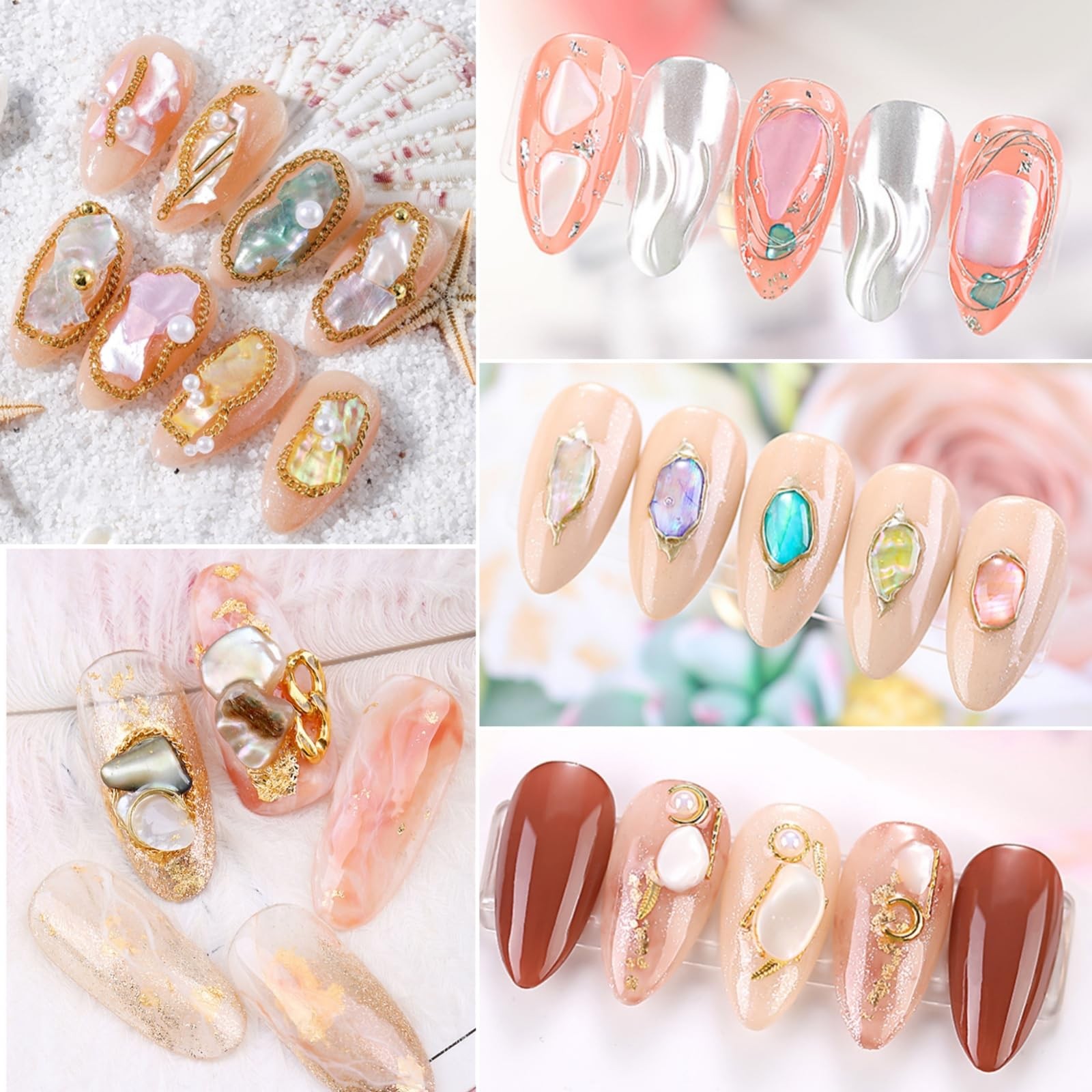 editTime 5 Boxes 3D Nail Art Crushed Sea Shell 7 Piece Set, 2-sea shell kit